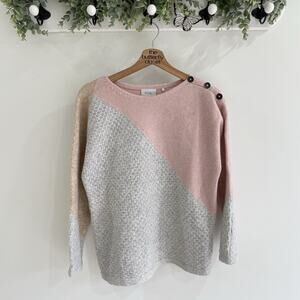 Foil Multicolor color Block Print Knit Buttoned Long Sleeve Sweater Size Small